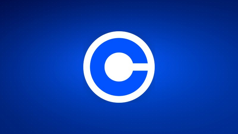 Coinbase logo, centered on blue.
