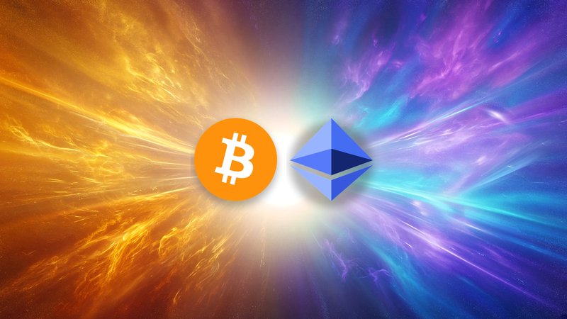 Orange bitcoin B and Ethereum diamond, centred.