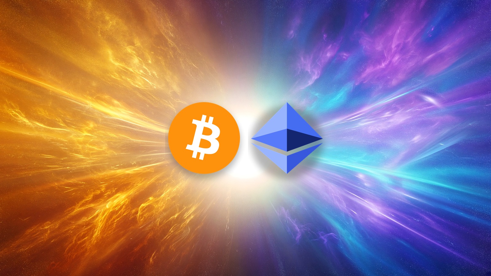 B bitcoin et losange Ethereum, petits, au centre.