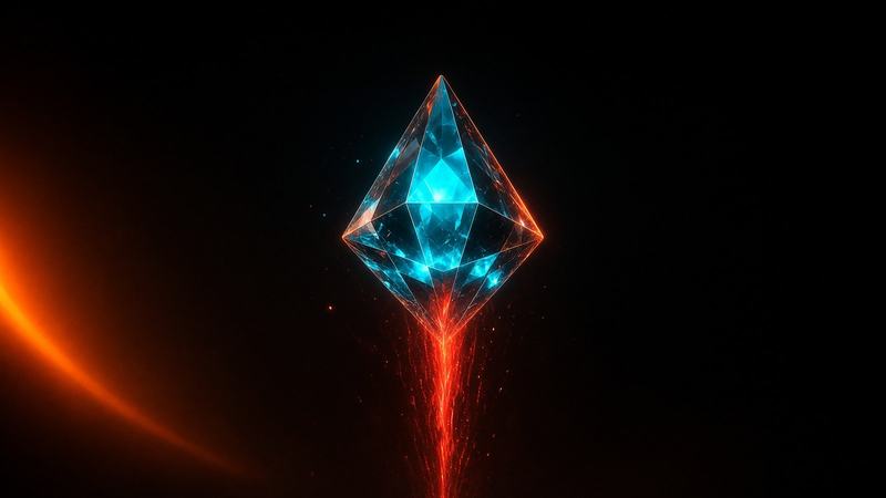 Diamant Ethereum qui s’éteint, traînée rouge vers le bas.