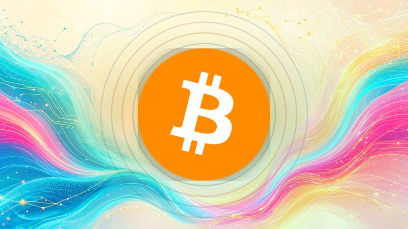 Bitcoin coin at the centre, AI motifs around it, on a bright ground.