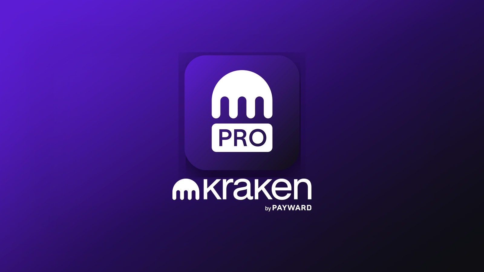 Logo officiel Kraken, centré, sur le dégradé violet de la marque.