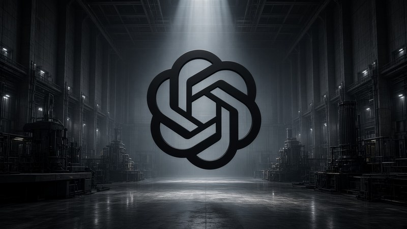 Logo OpenAI, centré, lumière blanche.