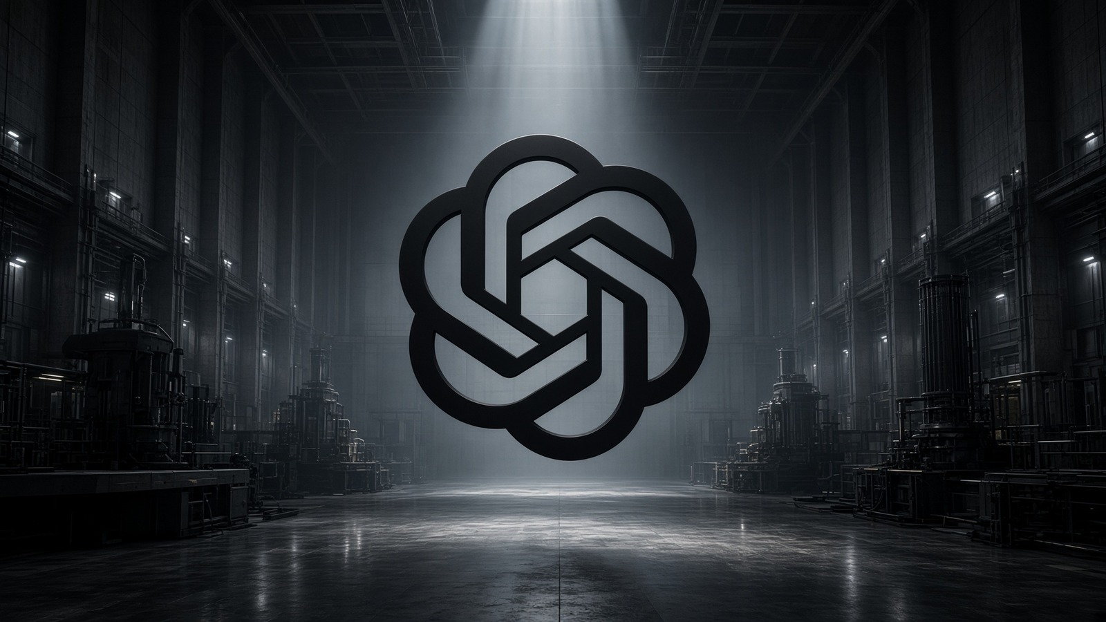 Logo OpenAI, centré, lumière blanche.