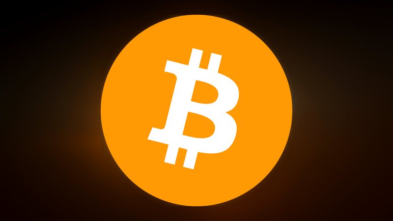 Orange Bitcoin mark, centred, cinematic light.