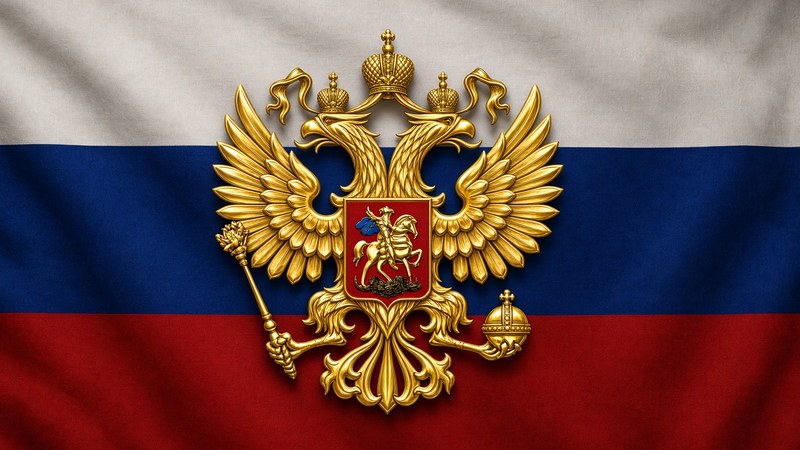Drapeau de la Russie, aigle bicéphale au premier plan.