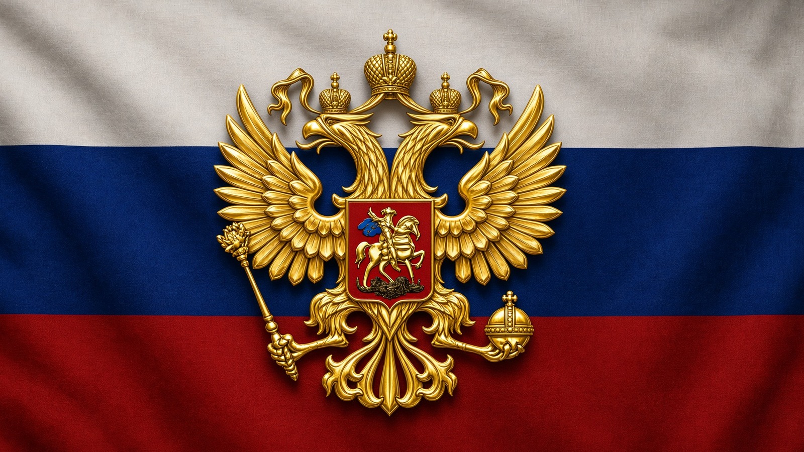 Drapeau de la Russie, aigle bicéphale au premier plan.