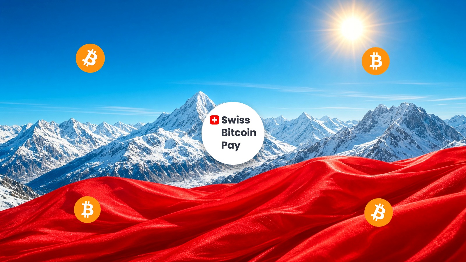 Swiss Bitcoin Pay logo centred on the Swiss flag.