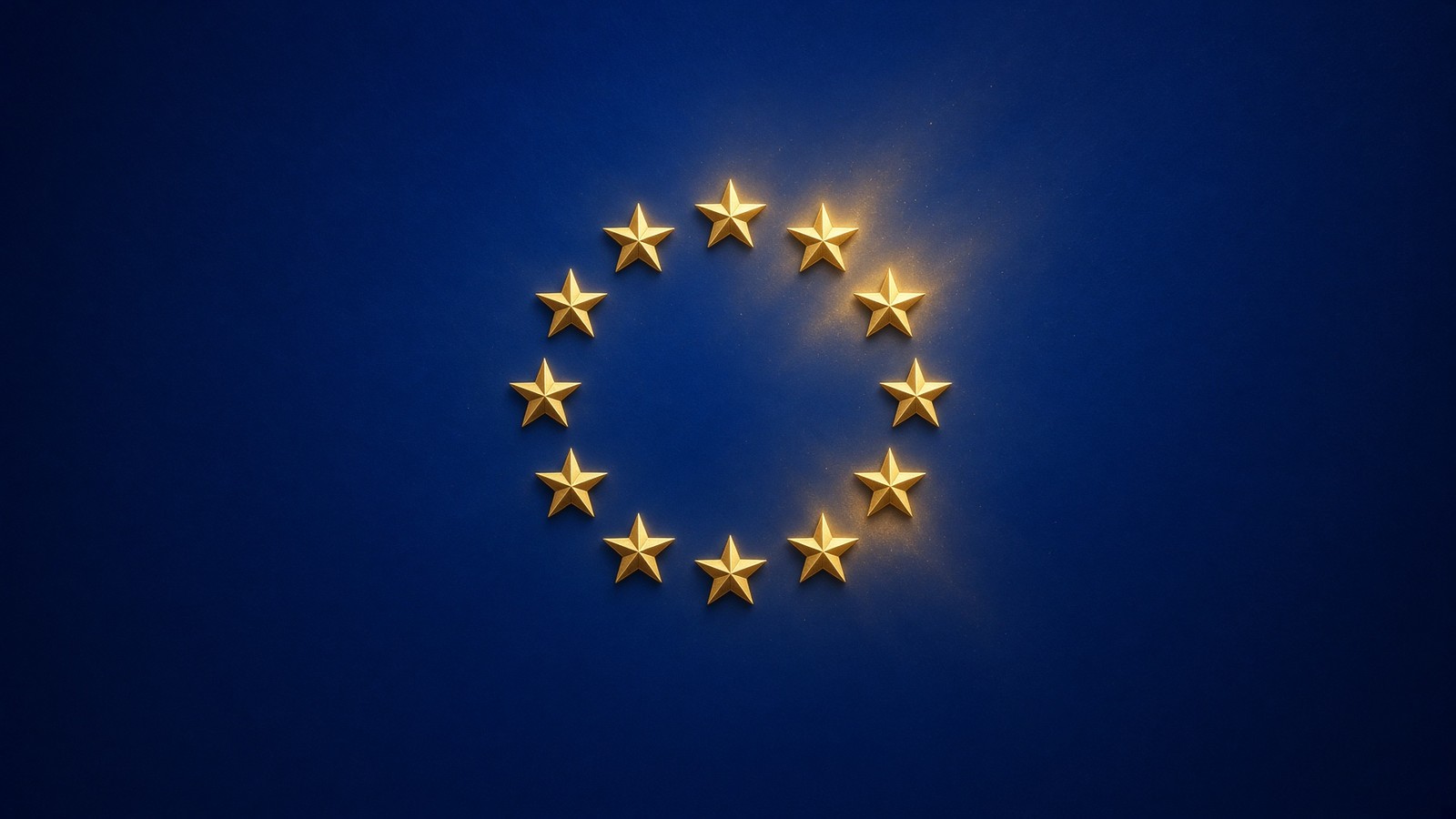 Cercle d’étoiles d’or sur fond bleu, centré.
