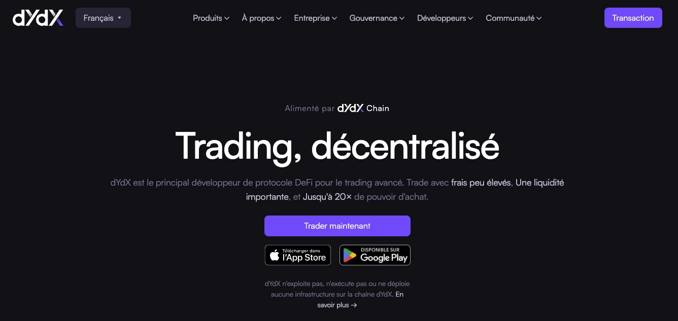 dydx.exchange - homepage - blockchainaddict.fr
