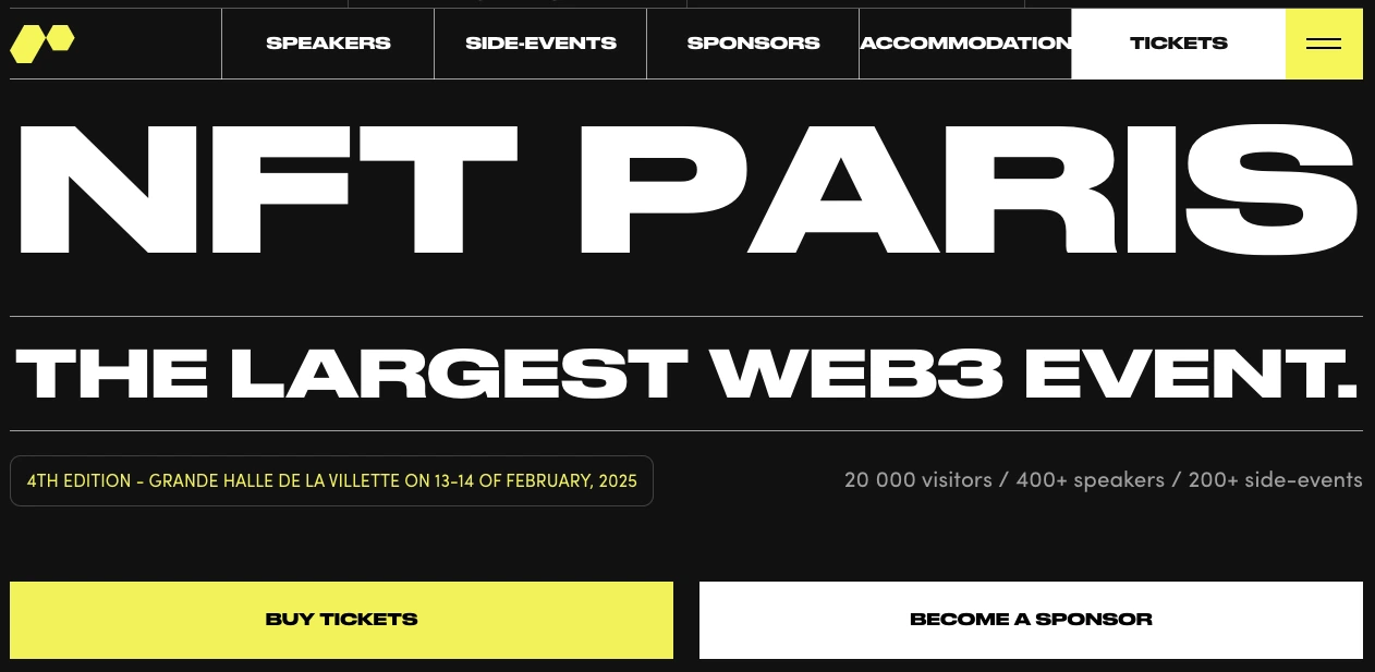 NFT Paris homepage - screen